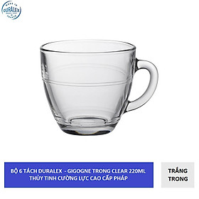 {Hàng chính hãng} Bộ 6 tách D4006A Duralex - Gigogne trắng Clear 220ml Thủy tinh cường lực cao cấp Pháp