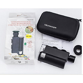 Kính lúp mini cầm tay bao da độ phóng đại 200x-240x sử dụng phổ biến trong ngành công nghiệp có đèn led tím ( Tặng kèm miếng thép để ví đa năng 11 chức năng trong 1 )