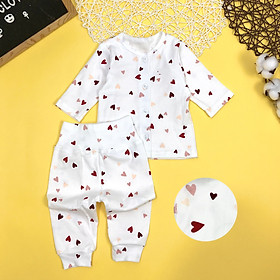 Set quần áo sơ sinh 0-3m cotton borip xuất họa tiết tim đỏ mềm