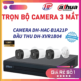 Mua Trọn bộ 3 camera DH-HAC-B1A21P Đầu thu 4 cổng XVR1B04 đầy đủ phụ kiện  Hàng chính hãng