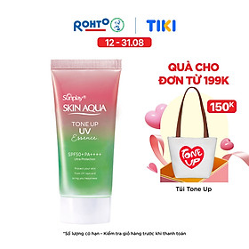 Kem chống nắng nâng tông Skin Aqua Tone up Rose cho da trắng, khuyết điểm xanh hoặc tái xanh, dạng tinh chất Sunplay Skin Aqua Tone Up UV Essence Happiness Aura (Rose) SPF 50+ PA++++ 50g
