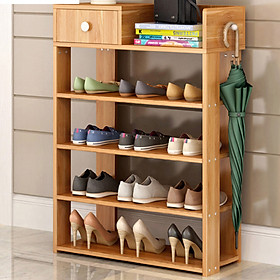Mua Tủ giày 5 tầng bằng gỗ  A2401 cao 80cm x rộng 60cm x sâu 24cm  màu vàng   chất gỗ tự nhiên  có thêm ngăn tủ đựng đồ  phân loại và sắp xếp giày dép gọn gàng  treo thêm được áo mưa  ô dù