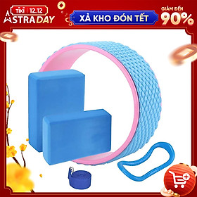 Combo Vòng Tập Yoga Có Gai Bản Rộng 20cm, 2 Gạch Tập Yoga in hoa, Dây Đai Yoga Cotton, Vòng Myring - YOGA QG, Vòng Nhựa ABS Bọc TPE Chịu Lực Cao; Gạch Chất Liệu EVA Bền Đẹp, Không Mùi - Hàng chính hãng