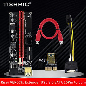 TISHRIC PCIE Riser 009s VER009s Riser PCI Express X16 Extender USB 3.0 to 6pin Adapter Video Card Riser Card For BTC Mining Color: 1pcs-009s