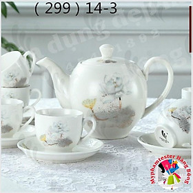 Bộ ấm chén sứ tròn hoa sen đài vàng sương tím mã  14-3