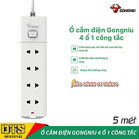 Ổ cắm điện an toàn cao cấp GONGNIU, ổ cắm điện đa năng 4 ổ 1 công tắc có dây 5m, bảo hành chính hãng 3 năm 1 đổi 1