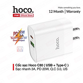 Mua Củ Sạc Nhanh Cho Iphone Hoco C80 - Hỗ trợ sạc nhanh 20W PD QC3.0 - Hàng Chính Hãng