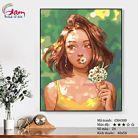 Tranh tô màu số hóa treo tường trang trí cô gái hoa cúc CN4300