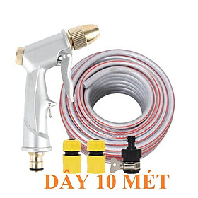 Bộ dây vòi xịt nước rửa xe, tưới cây . tăng áp 3 lần, loại 7m, 10m 206701 đầu đồng, cút, nối đen