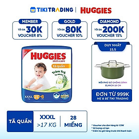 Tã/bỉm quần HUGGIES SKINCARE gói JUMBO size XXXL 22+6 miếng