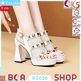 Giày cao gót nữ cao gót 9 phân RO626 ROSATA tại BCASHOP thiết kế hở mũi và quai hậu cài kèm gót trụ loe cực sang chảnh