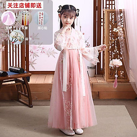 DONGSHOP Cô gái Hán phục mùa xuân và mùa hè, trẻ em thời Đường, phong cách cổ xưa, phong cách Trung Quốc, trang phục cổ trang, cô gái công chúa mùa thu