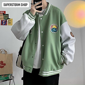 Hình ảnh Áo Khoác Nỉ Bomber Cardigan Form Rộng Nam Nữ Logo Kiểu Dáng Bóng Chày Thời Trang