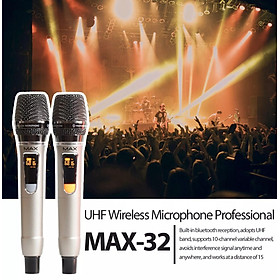Bộ 2 Micro không dây đa năng Max 32 – Hút âm tốt, chống hú hiệu quả – Màn hình LCD hiển thị tần số – Phù hợp mọi thiết bị – Thiết kế hợp kim chắc chắn, chuyên nghiệp, sang trọng – Hàng nhập khẩu – BH 12 tháng