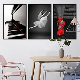 Mua (ẢNH THẬT) Tranh treo tường âm nhạc và múa ba lê bộ 3 tấm trang trí decor kèm đinh
