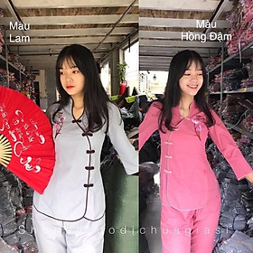 ĐỒ LAM ĐI CHÙA Tàu Xéo Thêu Hoa Sen