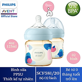 Philips Avent Hộp 2 Bình sữa PPSU thiết kế tự nhiên 125ml cho trẻ từ 0