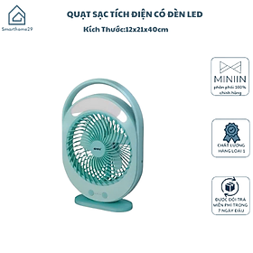 Mua Quạt Sạc Tích Điện Có Đèn LED KM-F0336 - Quạt Tích Điện Cầm Tay Màu Xanh Để Bàn Tiện Lợi - HÀNG CHÍNH HÃNG MINIIN