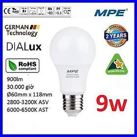 BÓNG LED BULB 9W CHỐNG THẤM NƯỚC CAO CẤP MPE LBD3-9 ( TIÊU CHUẨN CHÂU ÂU )