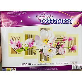 Tranh thêu chữ thập Ngọc lan khoe sắc LV3018, tranh thêu 3D