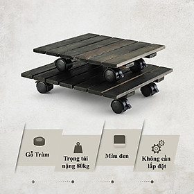 Đế gỗ đặt chậu cây hình vuông có bánh xe di chuyển