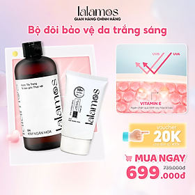 Combo bảo vệ da trắng sáng Lalamos Nước tẩy trang 280ml + Kem chống nắng nhụy Kim Ngân Hoa tone up unisex 50ml