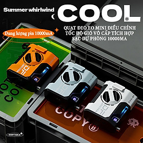 Mua Quạt đeo eo mini điều chỉnh tốc độ gió vô cấp lưu lượng gió lớn công suất 10W tích hợp pin dự phòng 10000mA cổng sạc USB  type C 5V2A