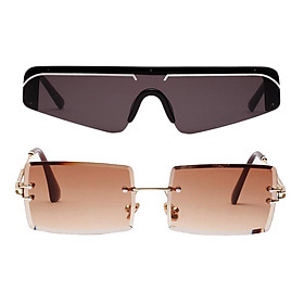 2 Pairs Fashion Rimless Sunglasses Retro Designer Tinted Lens Eyewear Shades