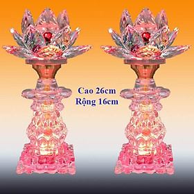 Mua Đèn thờ đèn pha lê sáng đổi 7 màu_Đèn dạng bình bông sen to cao 26cm