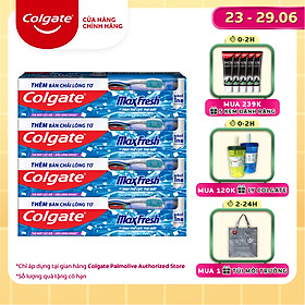 Bộ 4 Kem đánh răng Colgate bạc hà the mát Maxfresh 230g/tuýp tặng bàn chải đánh răng lông mềm