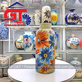 Mua  Ảnh thật   Chính hãng  Lọ hoa miệng gập vẽ hoa thanh tú