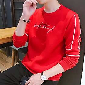 Áo thun nam tay dài  - áo thun sweater nam dài tay đỏ chữ