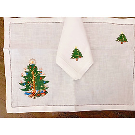 Mua Bộ lót đĩa và khăn ăn linen noel thêu cây thông Mỹ