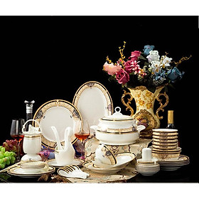 Mua Bộ bát đĩa bằng sứ xương cao cấp 60 chi tiết mạ hoa văn vàng DECOR cao cấp