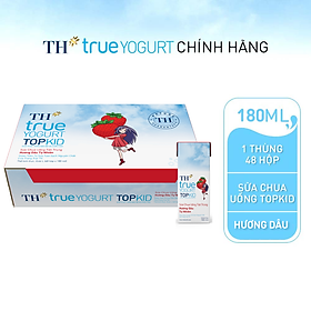 Thùng 48 hộp sữa chua uống tiệt trùng TH true YOGURT TOPKID hương dâu tự nhiên 180ml (180ml x 48)