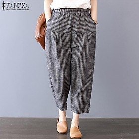 ZANZEA Women Holiday Striped Baggy Oversize Harem Pants Cargo Loose Trousers