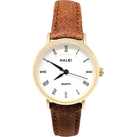 Đồng Hồ Nữ Halei HL540 Dây da nâu mặt đen (Tặng pin Nhật sẵn trong đồng hồ + Móc Khóa gỗ Đồng hồ 888 y hình)