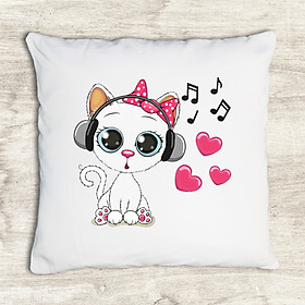 Gối tựa lưng trang trí vải canvas in hình cute cartoon cow headphones G512