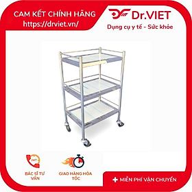 Xe Đẩy Inox DCG-24 3 Tầng Mini 30x40cm – Có 1 Vòng Chắn – Di Chuyển Dụng Cụ Dễ Dàng