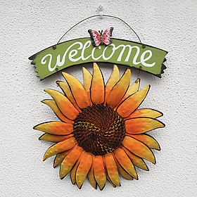 Vintage Hanging Sunflower Welcome Sign Wall Plaque Front Door Wreath Hanging