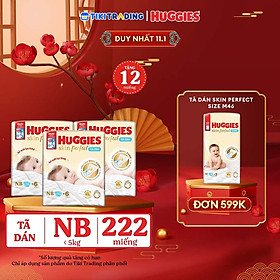 Combo 3 gói Tã/bỉm dán sơ sinh Huggies Skin Perfect NB 70+4 miếng với 2 vùng thấm giảm kích ứng da