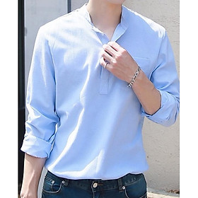 Áo sơ mi nam cổ trụ chui đầu dài tay