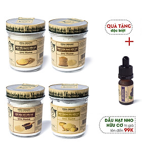 Combo 4 Bột đắp mặt nạ gồm Cám Gạo 125g, Đậu Đỏ 125g, Yến Mạch 125g, Khoai Tây 125g UMIHOME hữu cơ - Tặng Dầu Hạt Nho 10ml