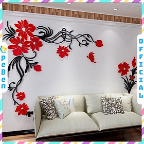 Bộ Full 2 Góc Như Ảnh - Tranh dán tường mica 3d decor khổ lớn phòng khách rực rỡ sắc hoa trang trí phòng khách