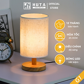 Đèn Ngủ Gỗ HUTA Light For Life G1 Chao Tròn Vintage Dễ Thương, Decor Trang Trí Phòng Ngủ, Điều Chỉnh Độ Sáng, Bóng Led Sáng Vàng Tiết Kiệm Điện