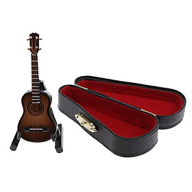 1/12 Dollhouse Miniature Wood Guitar w/ Stand Musical Instrument Dark Brown