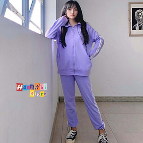 Set Bộ Thể Thao Unisex Áo Khoác Tay Dài Quần Jogger Dài Màu Tím Cao Cấp - MM