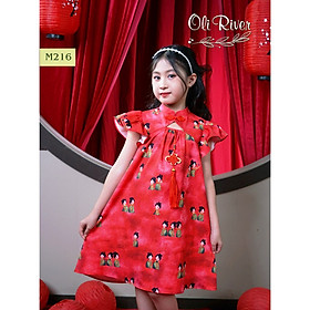 Đầm sườn xám cho bé gái màu đỏ mặc tết dự tiệc size 12-35kg hàng thiết kế cao cấp (kèm cài)