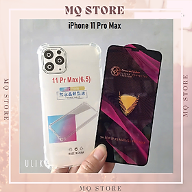 Ốp lưng và cường lực cho iPhone 11 Pro Max - Loại trong suốt chống sốc 4 góc ( hàng chính hãng)