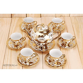 Mua BỘ TÁCH TRÀ HOA VĂN NHŨ VÀNG HOÀNG GIA - BỘ ẤM TRÀ CHÉN UỐNG TRÀ 6 LY CAO CẤP